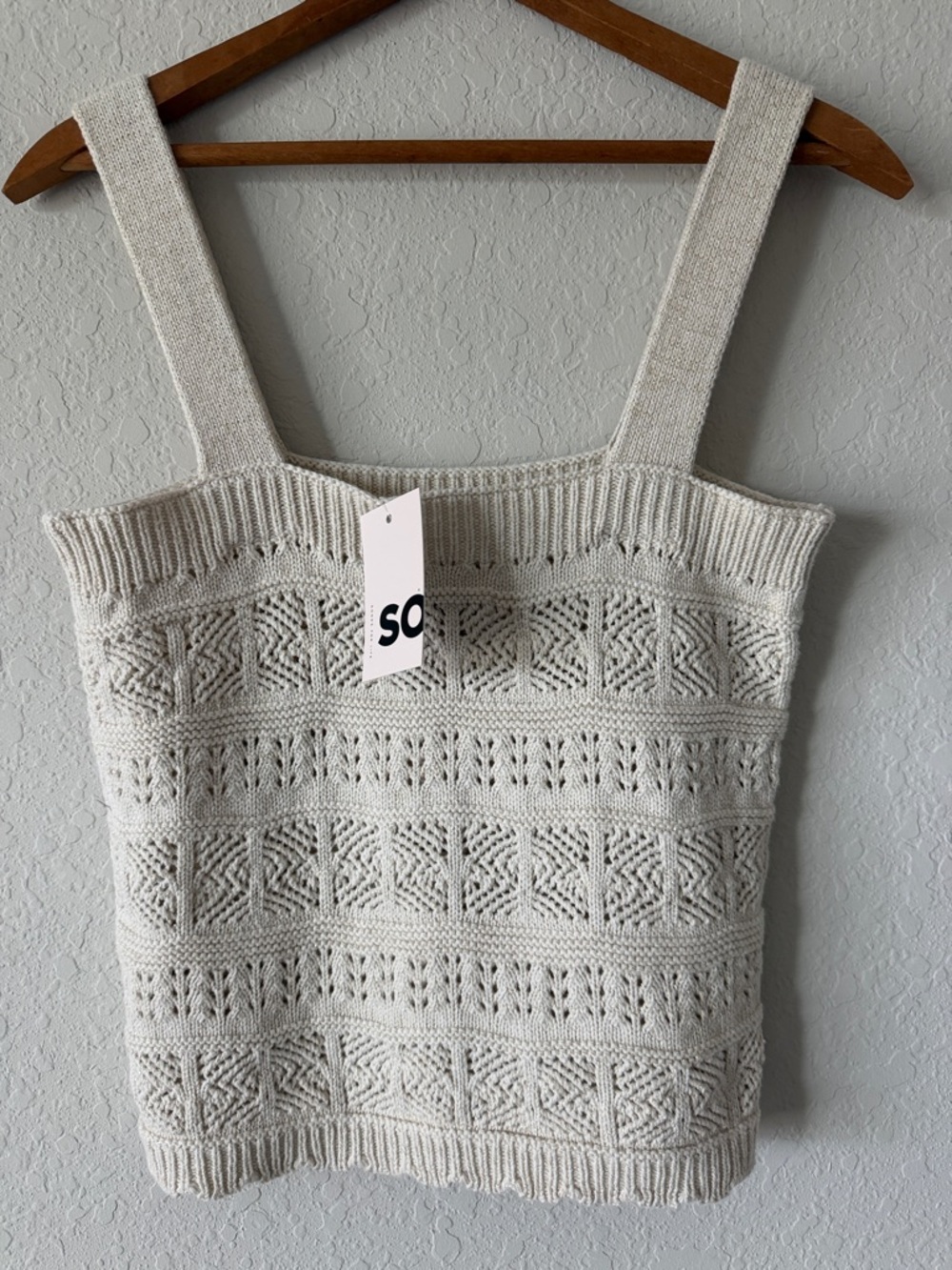 SO Knit Openwork Square-Neck Tank in Light Cream